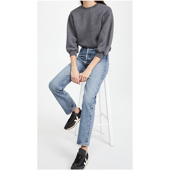 Agolde Tops - AGOLDE Thora 3/4 Sleeve Sweatshirt in Graphite Heather Gray Sz S Crewneck